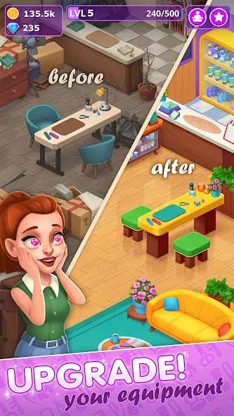 Beauty Tycoon: Hair Salon Game (Бьюти Тайкун)  [МОД Много монет] Screenshot 5