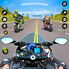 Скачать взломанную Moto Traffic Bike Race Game 3d (Мото Трафик Байк Рейс Гейм 3д)  [МОД Много монет] - полная версия apk на Андроид