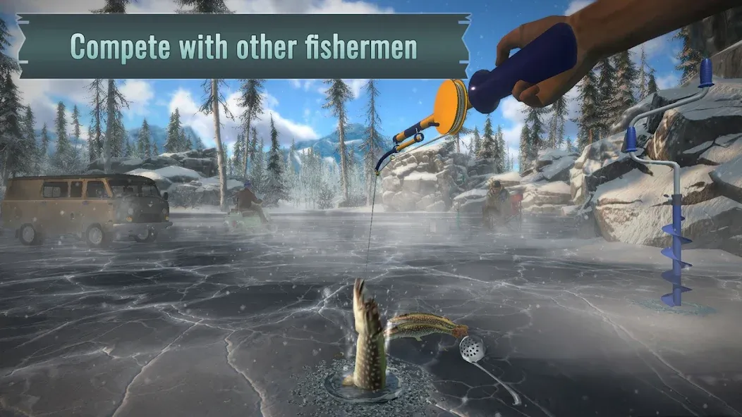 Ice fishing game. Catch bass.  [МОД Unlocked] Screenshot 2