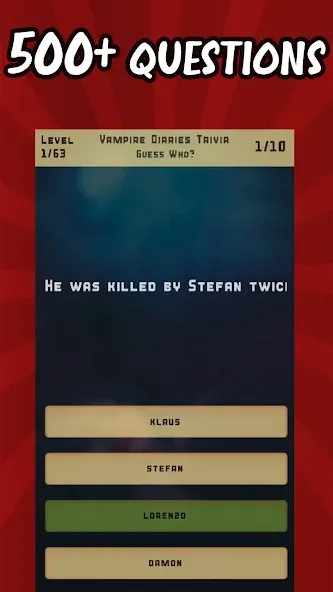 Vampire Diaries Quiz Trivia (Вампирские дневники викторина виктрия)  [МОД Unlocked] Screenshot 1